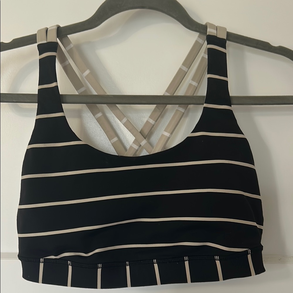 lululemon athletica Black and Cream Striped Sports Bra